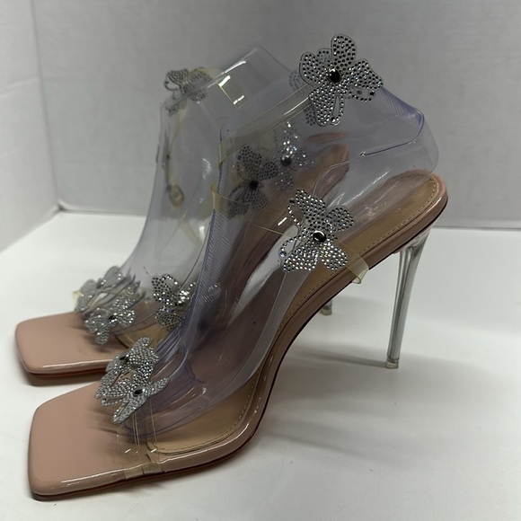 Azalea Wang Fly With Me High Heels Clear Butterfly Blinged Strappy Stiletto 10 - Picture 2 of 8